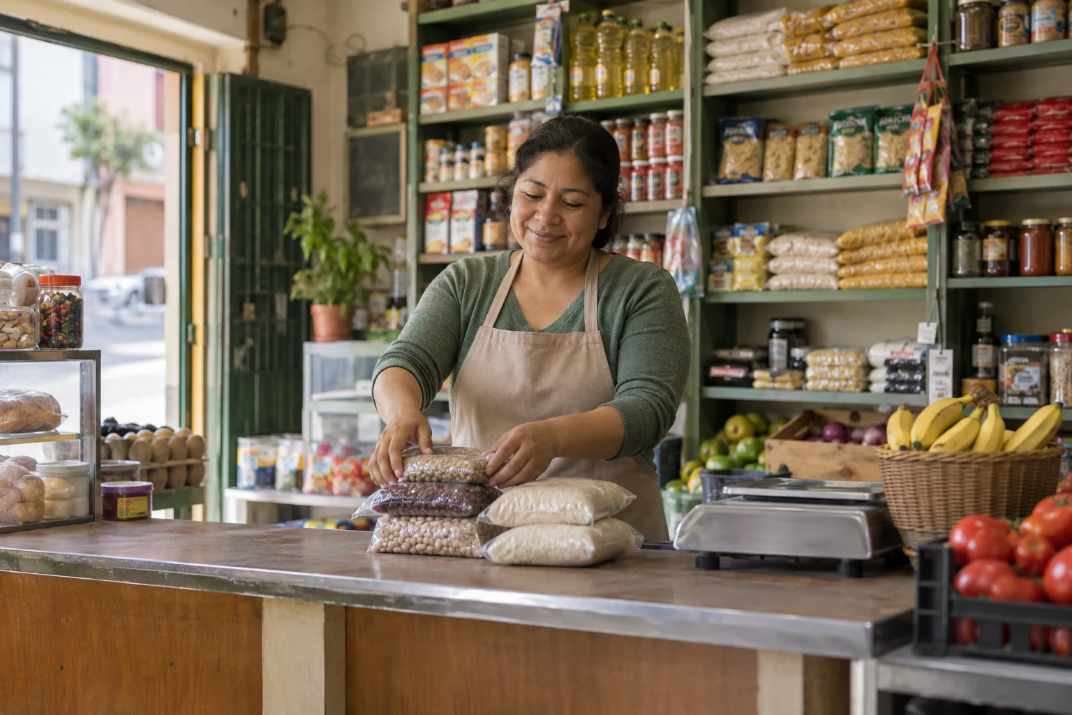 Una emprendedora atiende su negocio.